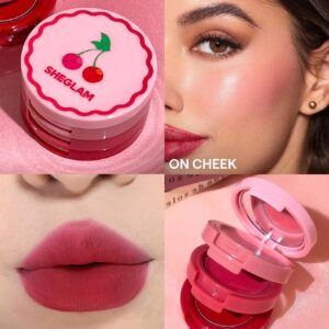 SHEGLAM Very Cherry مجموعة كريم خدود وشفاه مرطب عالي الصبغة لمكياج يومي ومناسبات